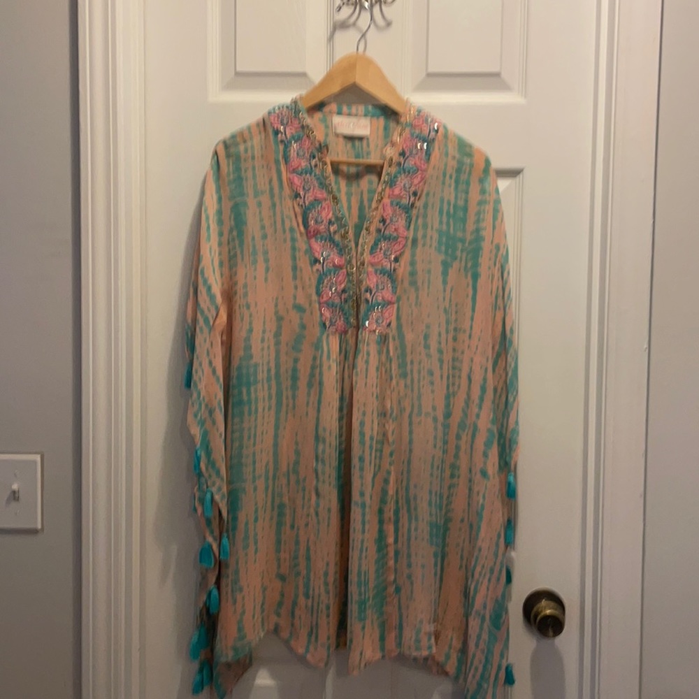 Miss Jane Paris medium sheer shirt with beautiful appliqué and beading